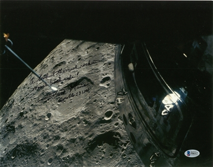 Fred Haise Autographed and Inscribed 11x14 Apollo 13 Close Up Moon Photo (Beckett)